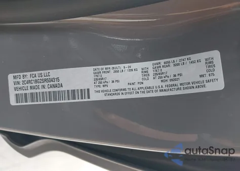 2025 Chrysler Pacifica Select from USA, damaged, VIN 2C4RC1BG2SR504315